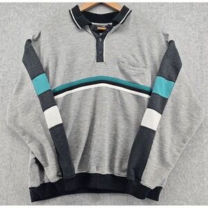 Vtg Knightsbridge Golf Polo Shirt Mens L Gray Blue Banded Waist Pocket Grandpa